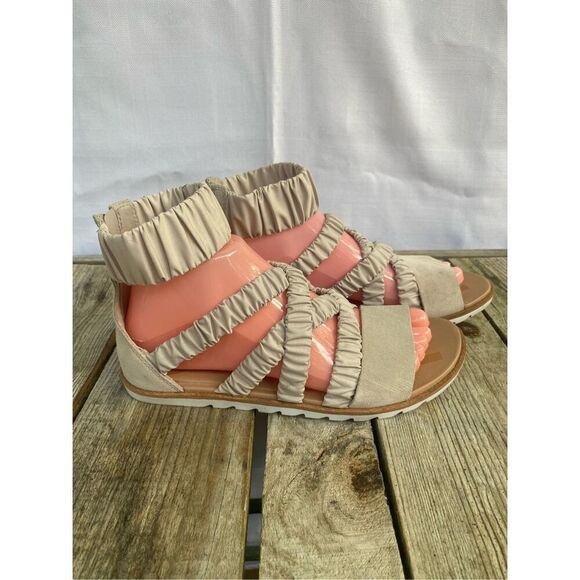 SOREL Women’s Size 9 Kinetic Sandals Suede Strappy Zip Back Gladiator Taupe Beig - Picture 3 of 8